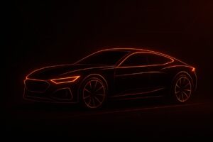 Artistic silhouette of a sports car with neon lights representing used car values softening in summer 2025