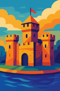 Illustration of a castle with a moat symbolizing business moats