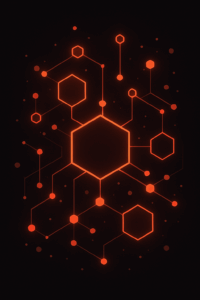 Abstract network of connected hexagonal nodes representing lithium market recovery and battery materials